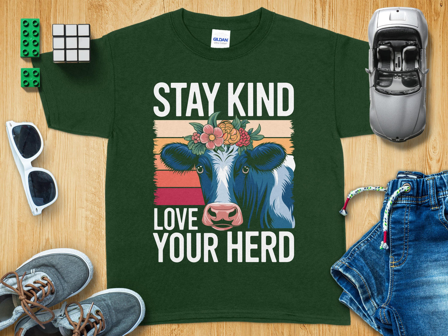 Stay Kind Love Your Herd Shirt with Cow Graphic product