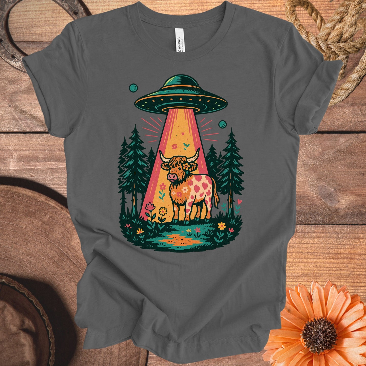 UFO Alien Abduction of Cow Graphic Tee Shirt product