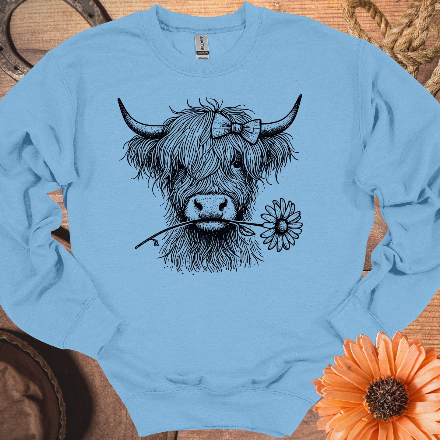Highland Cow Design Blue Sweatshirt Animal Themed product