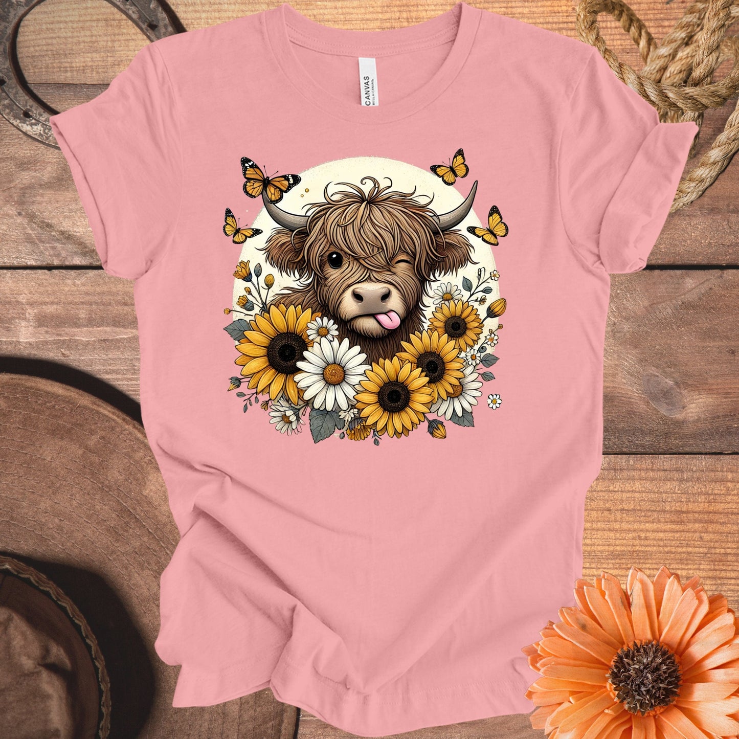 Cute Highland Cow Floral Graphic Tee Shirt product