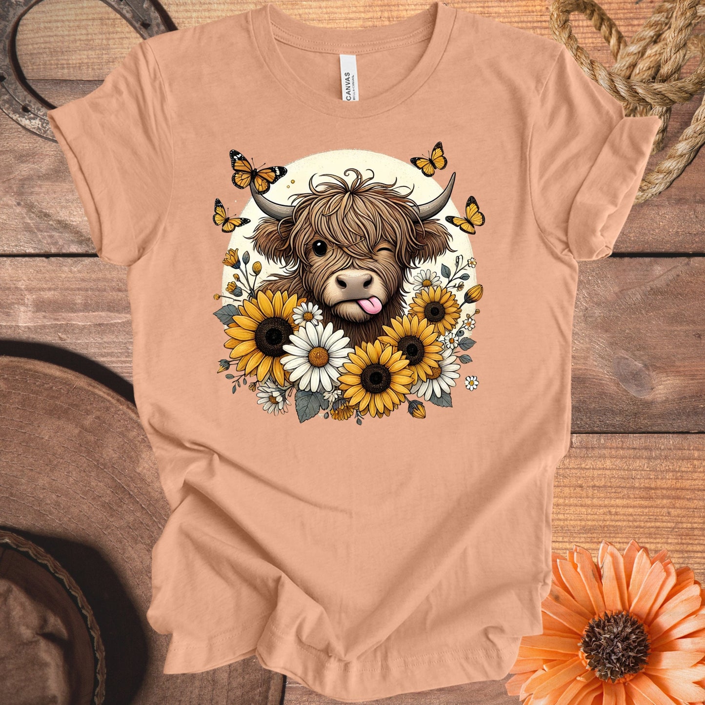 Cute Highland Cow with Sunflowers Graphic T-Shirt product type