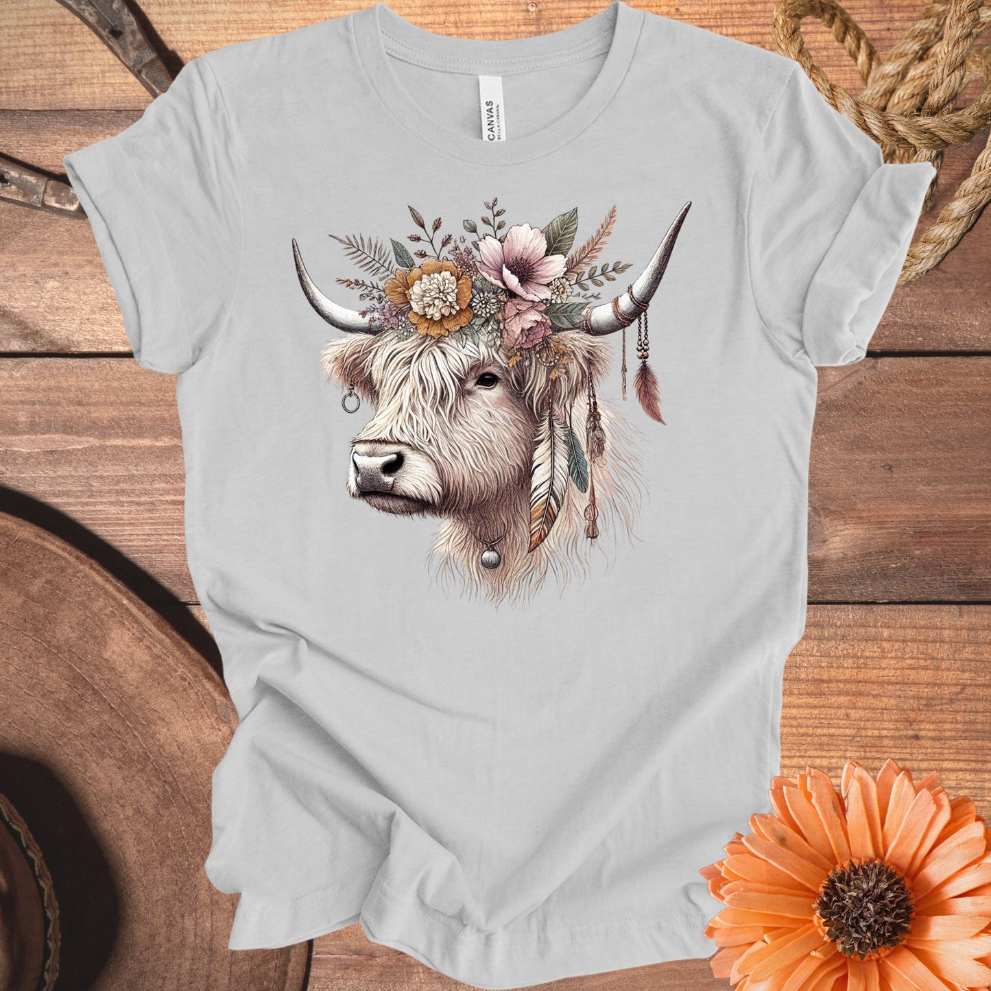 Highland Cow with Floral Crown Graphic Tee product