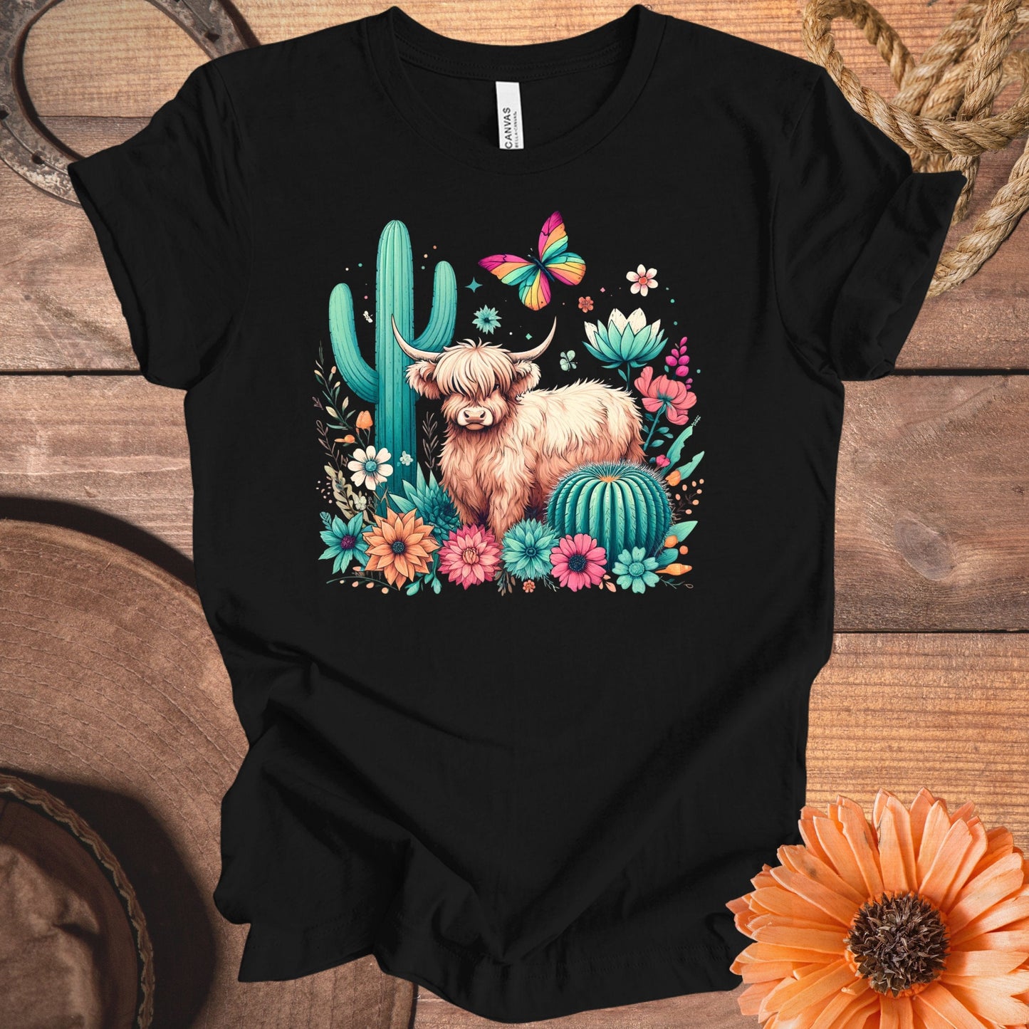 Highland Cow with Butterfly and Cactus Design product type