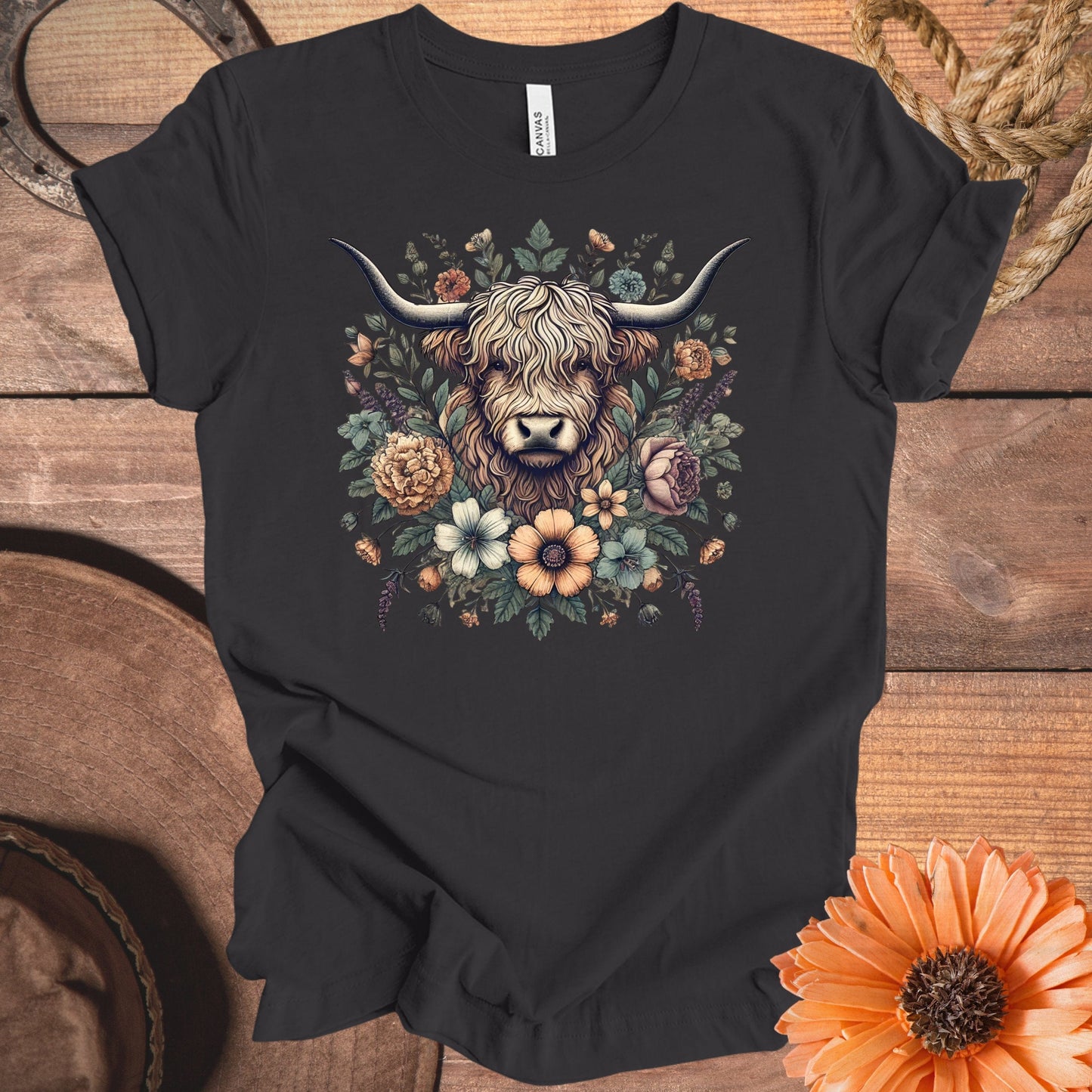 Highland Cow and Floral Graphic T-Shirt product type