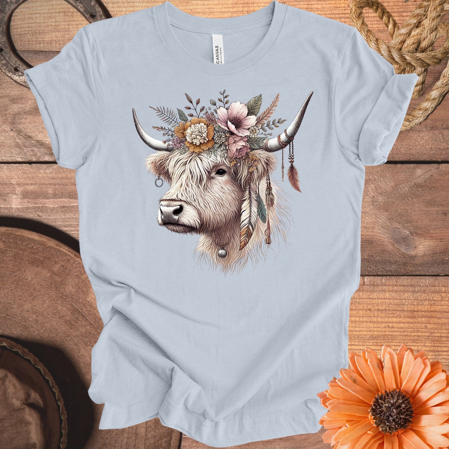 Highland Cow with Floral Crown Graphic T-Shirt product type