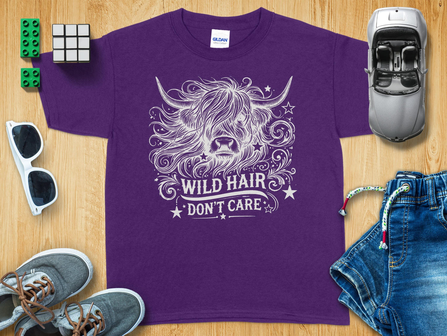 Wild Hair Don't Care Highland Cow Graphic T-shirt product type