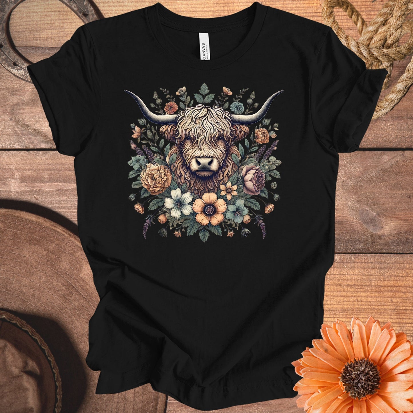 High Contrast Bull and Floral Design T-Shirt product