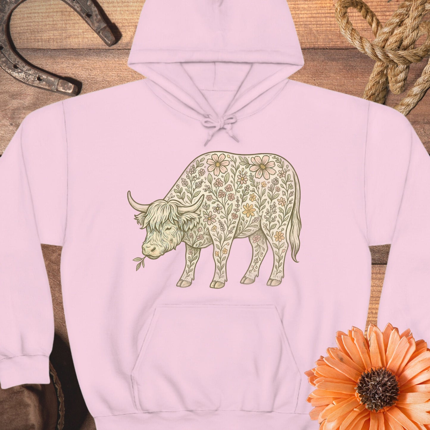 Floral Patterned Cow Design Cozy Hoodie product