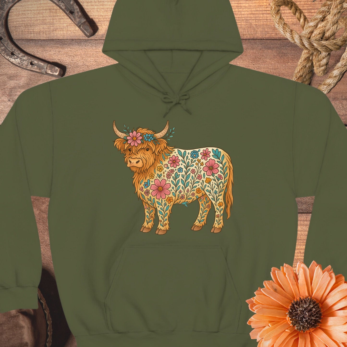Floral Highland Cow Graphic Printed Sweatshirt product type