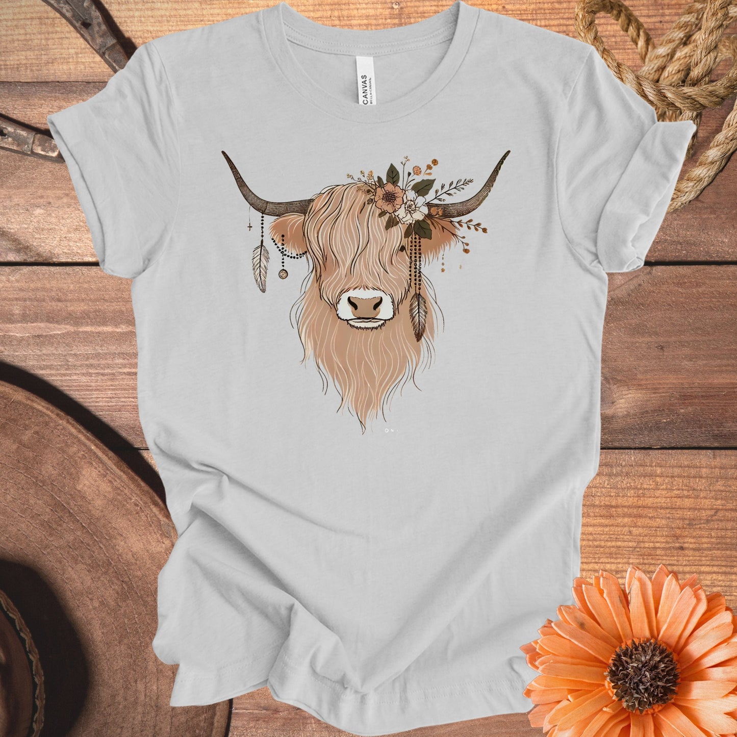 Floral Decorated Highland Cow T-shirt graphic product