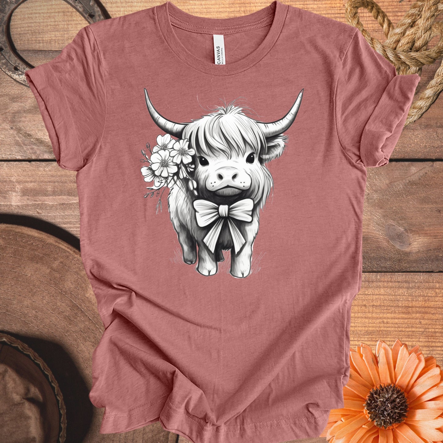 Adorable Bow Wearing Cow Graphic Tee Shirt product type