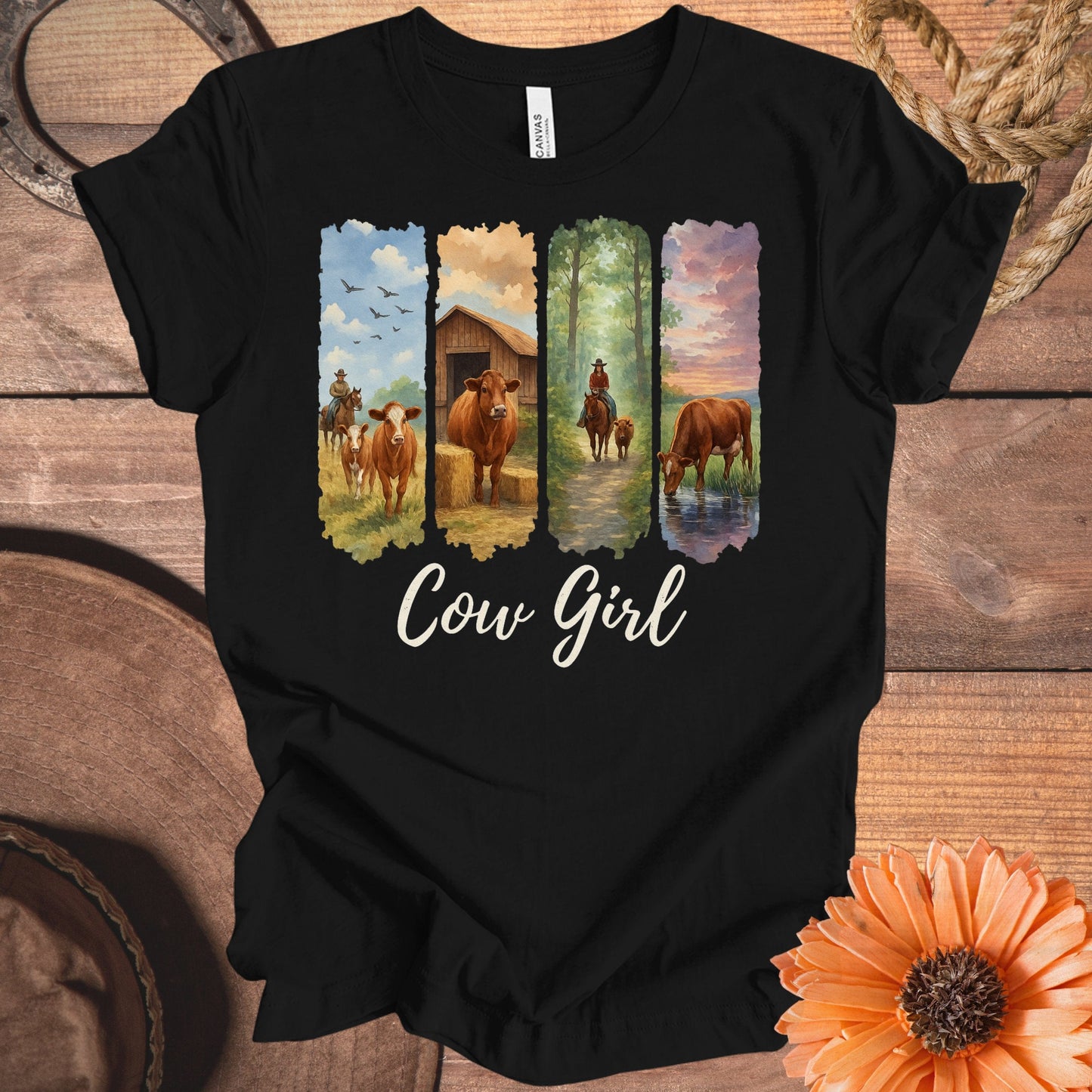 Charming Cow Girl Design Black Casual Shirt product type