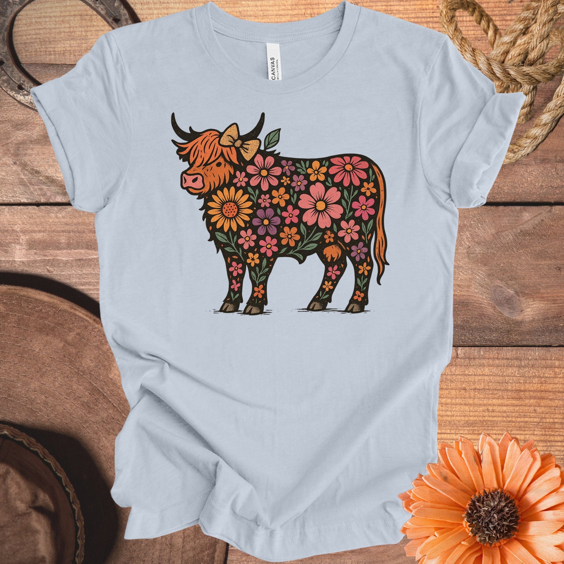 Cute Floral Highland Cow Graphic T-Shirt product