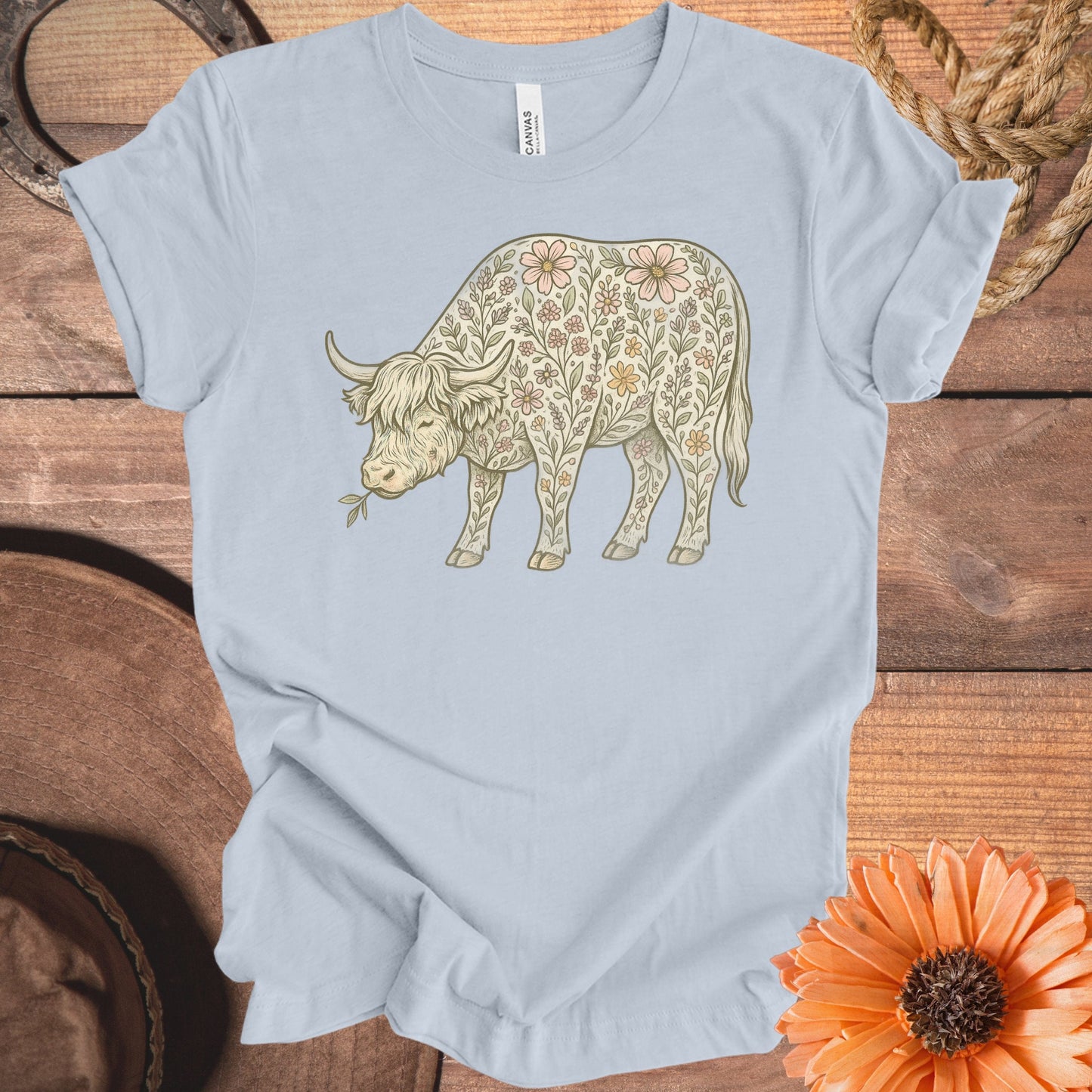 Floral Design Grazing Cow Graphic T-Shirt product