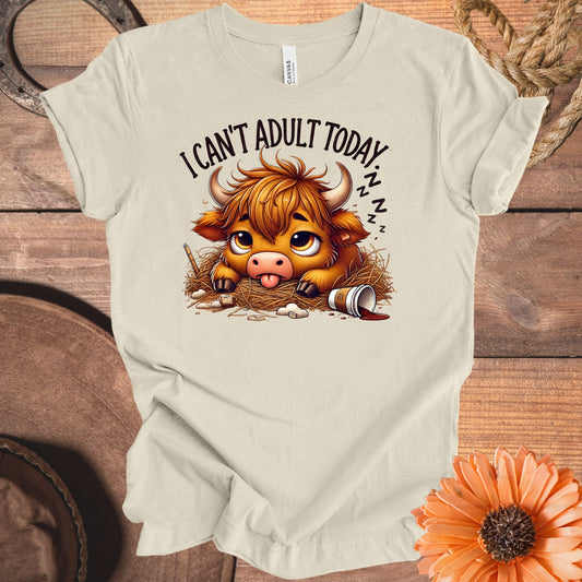 I Can't Adult Today Highland Cow Funny Tee product