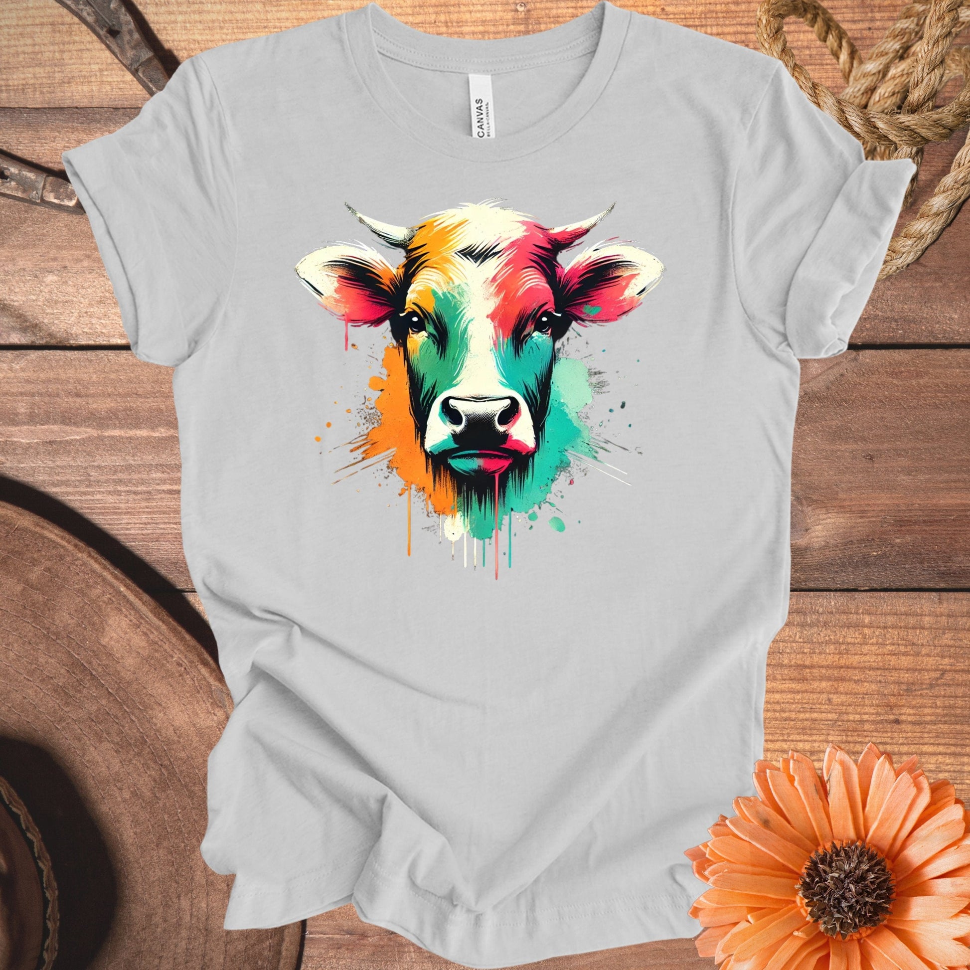 Colorful Artistic Cow Face Graphic Tee product type