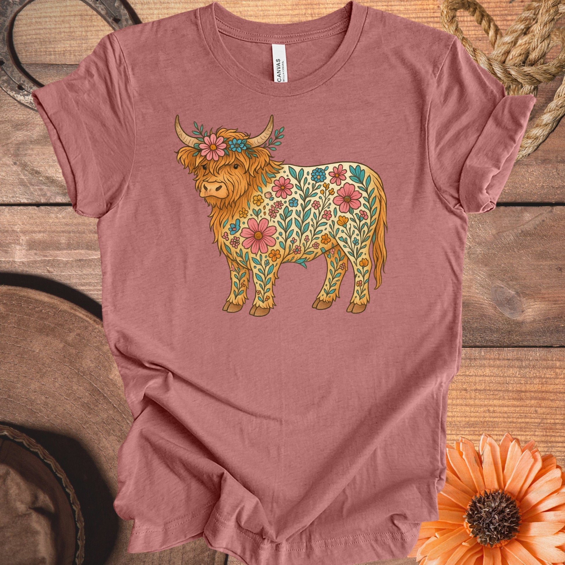 Floral Highland Cow Graphic T-Shirt product