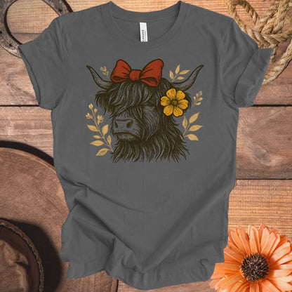 Highland Cow with Red Bow Graphic Tee Shirt product
