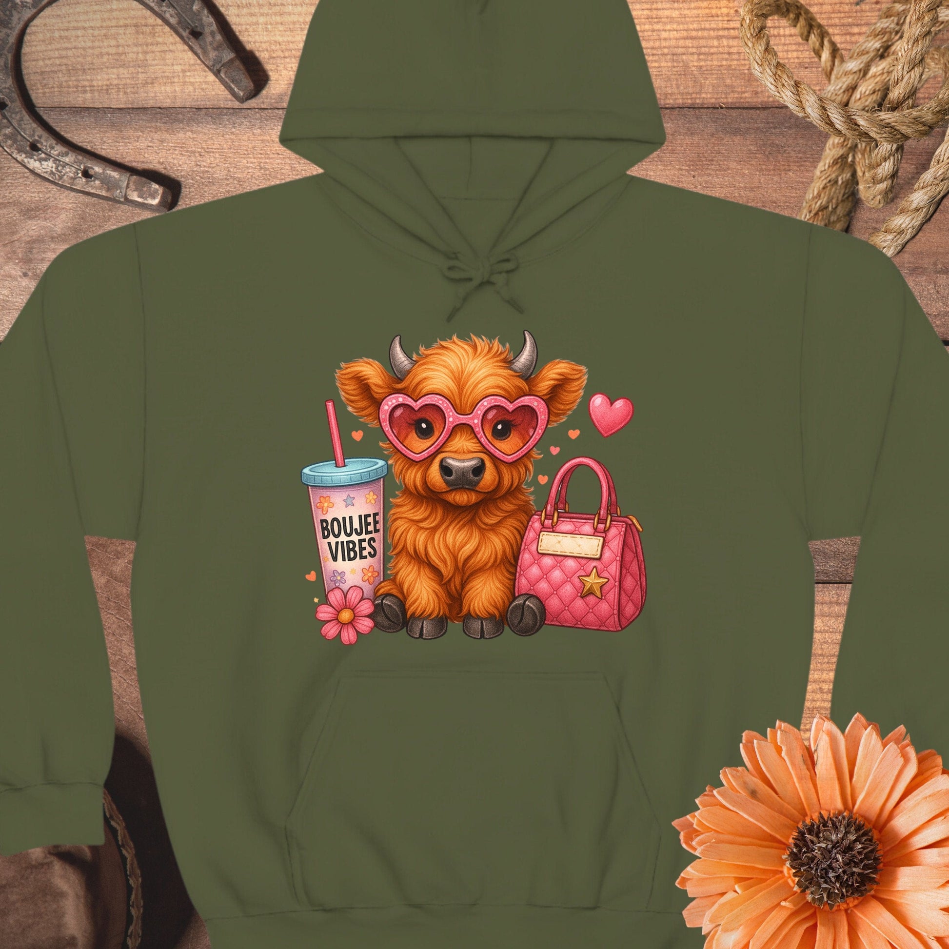 Boujee Vibes Cute Highland Cow Design Hoodie product