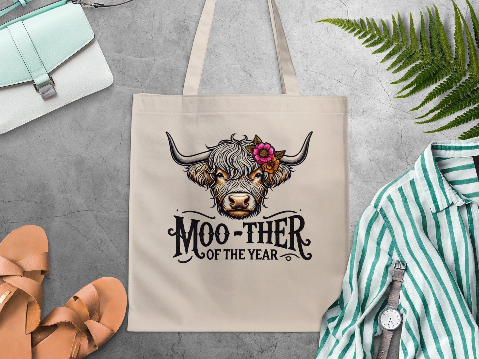 Moo-ther of the Year Tote Bag Funny Cow Product