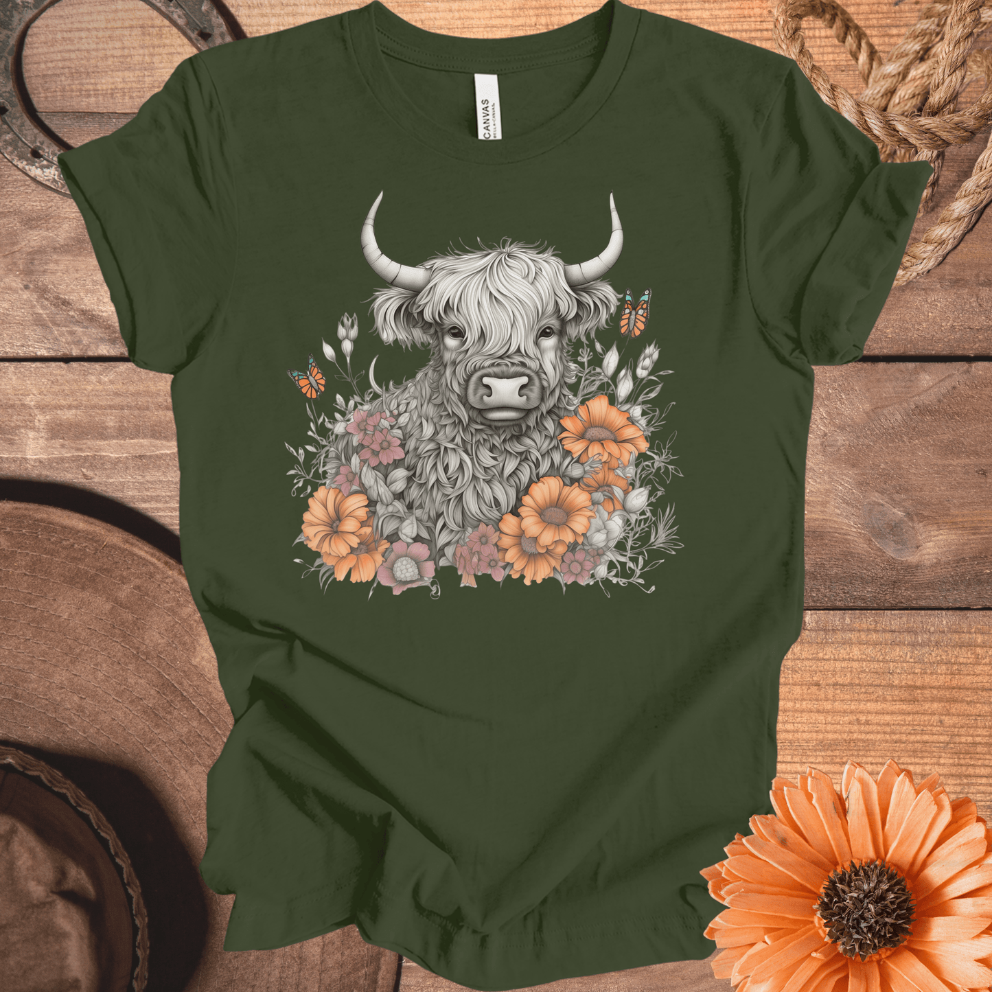 Field of Flowers Highland Cow Tee