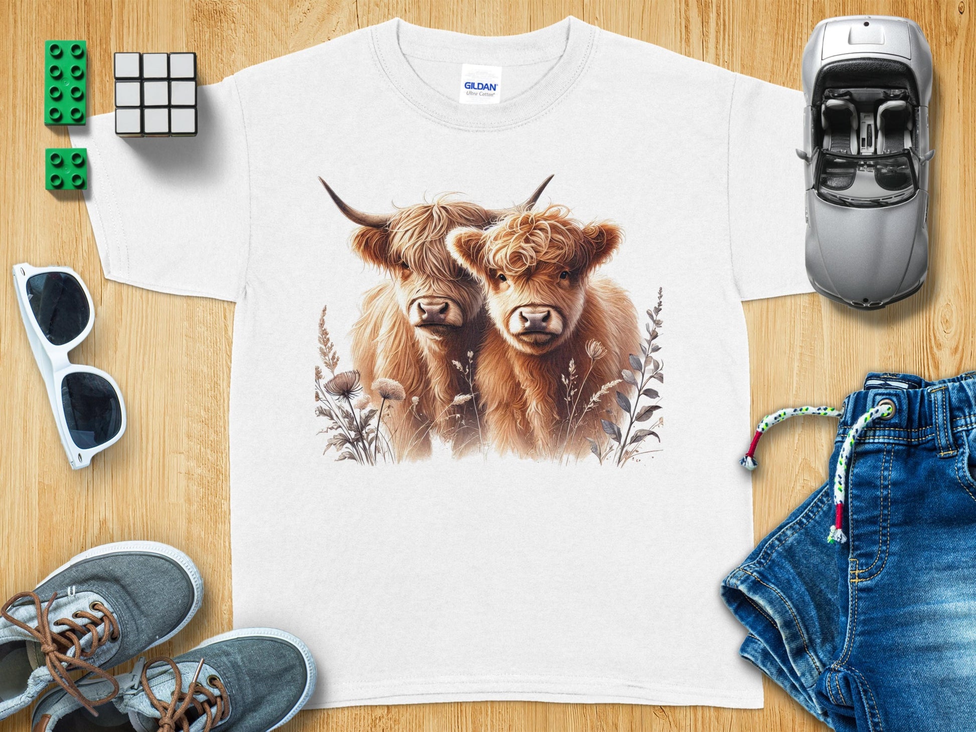 Adorable Highland Cows Graphic Tee for Kids product type