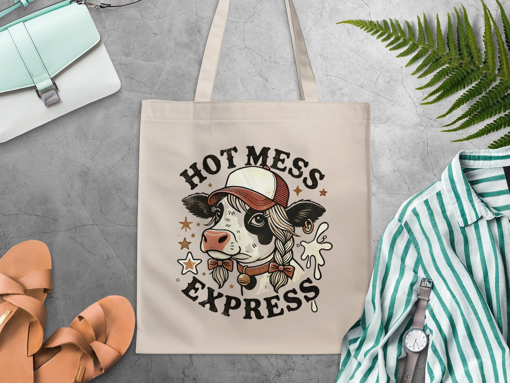 Hot Mess Express Cow Graphic Design Tote Bag Product