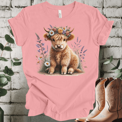 Floral Baby Highland Cow T-Shirt