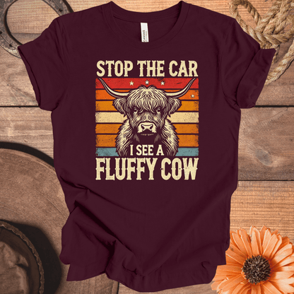 "Stop The Car I See A Fluffy Cow" Vintage Highland Cow T-Shirt