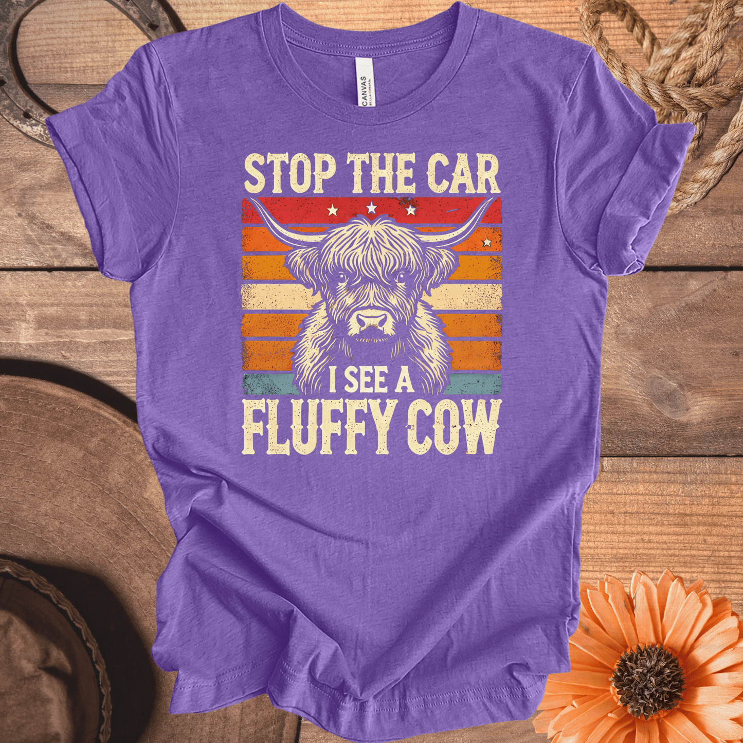 "Stop The Car I See A Fluffy Cow" Vintage Highland Cow T-Shirt