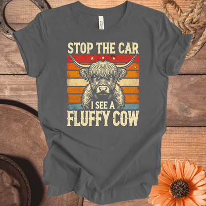 "Stop The Car I See A Fluffy Cow" Vintage Highland Cow T-Shirt