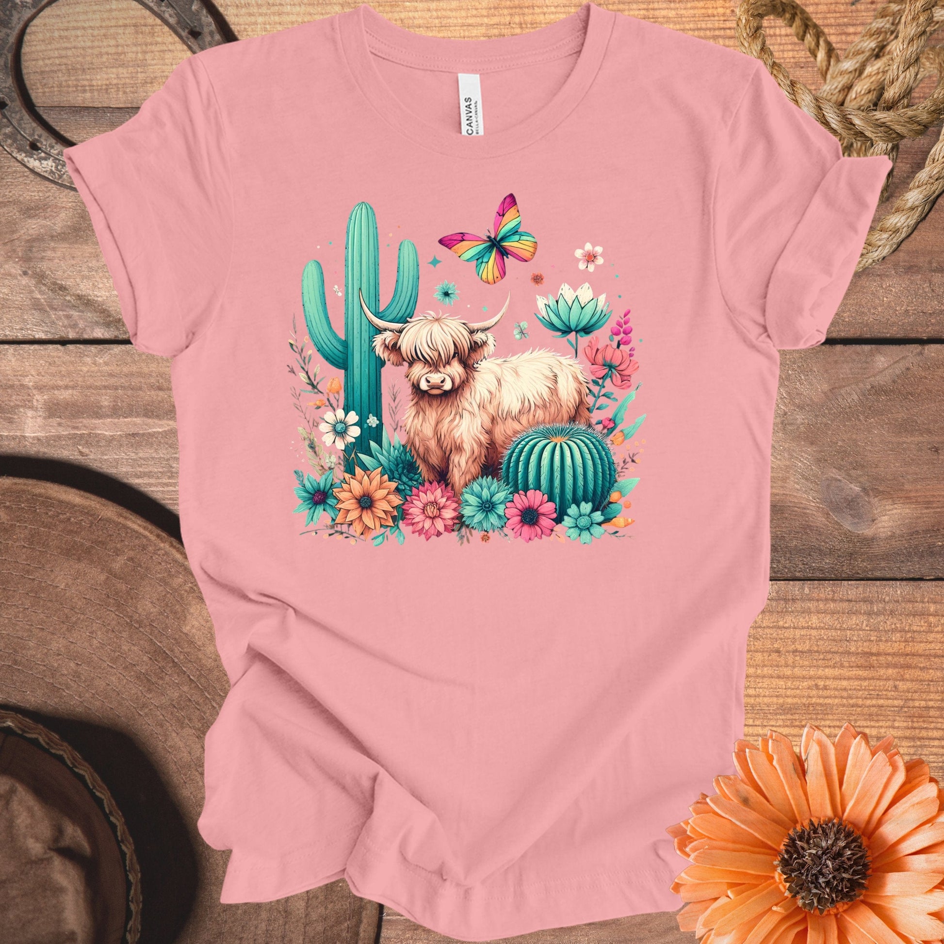 Highland Cow with Cactus and Butterfly Print product type