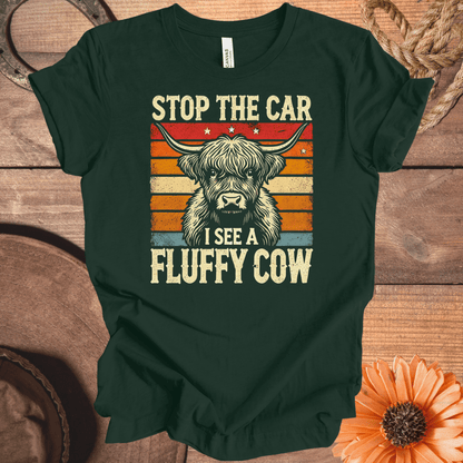 "Stop The Car I See A Fluffy Cow" Vintage Highland Cow T-Shirt