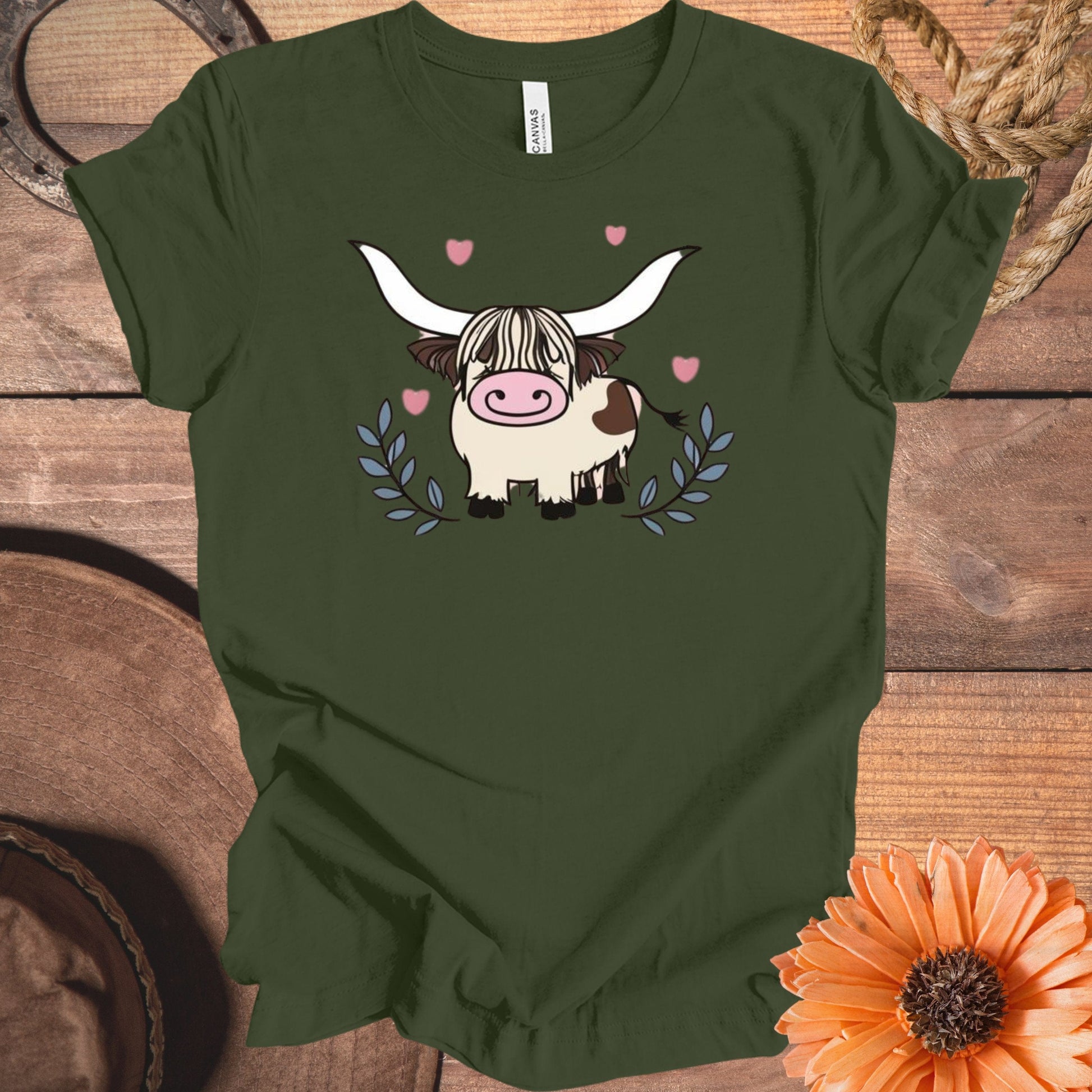 Adorable Highland Cow with Hearts Graphic T-Shirt product