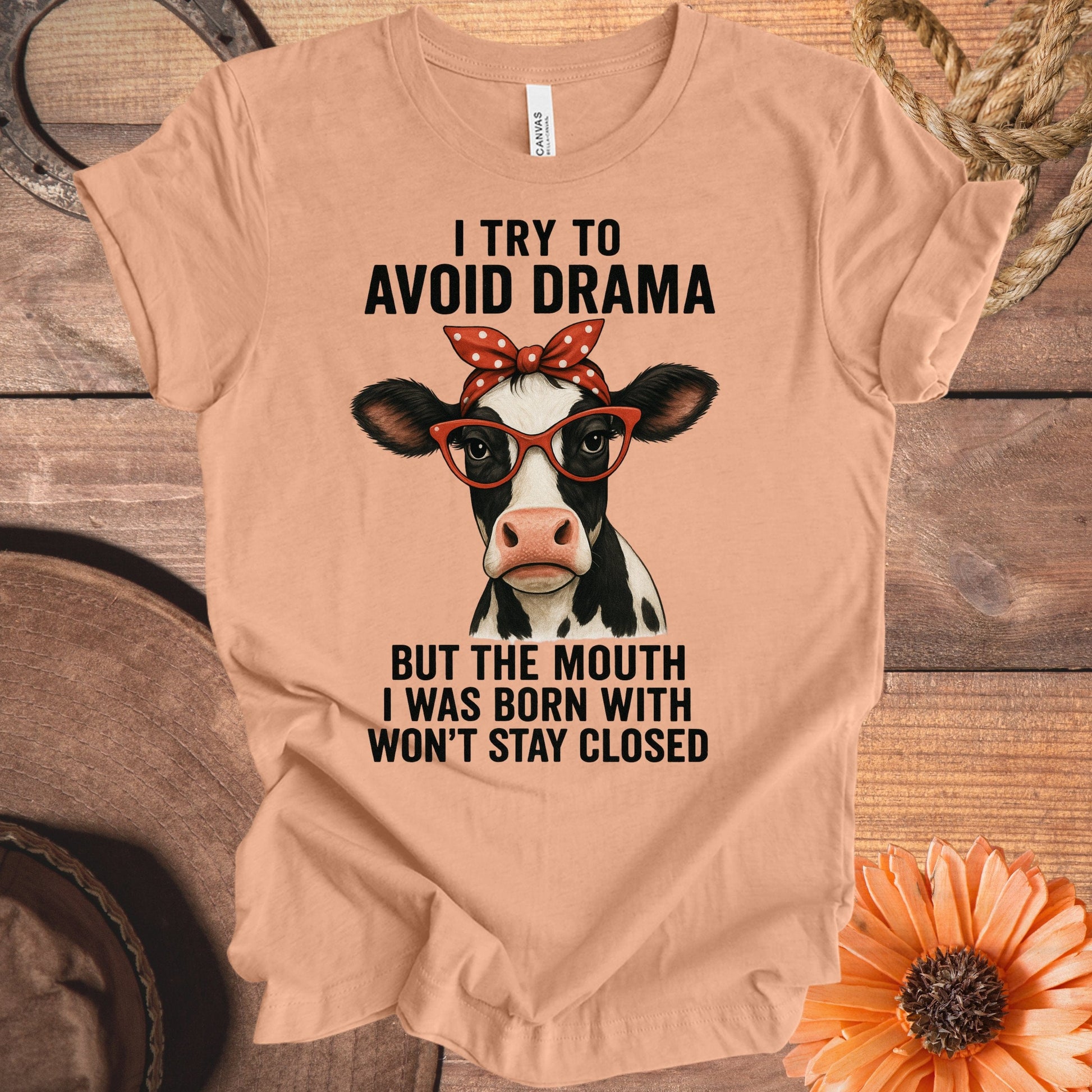 I Try To Avoid Drama Humorous Cow Graphic Tee product type