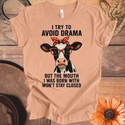 I Try To Avoid Drama Humorous Cow Graphic Tee product type