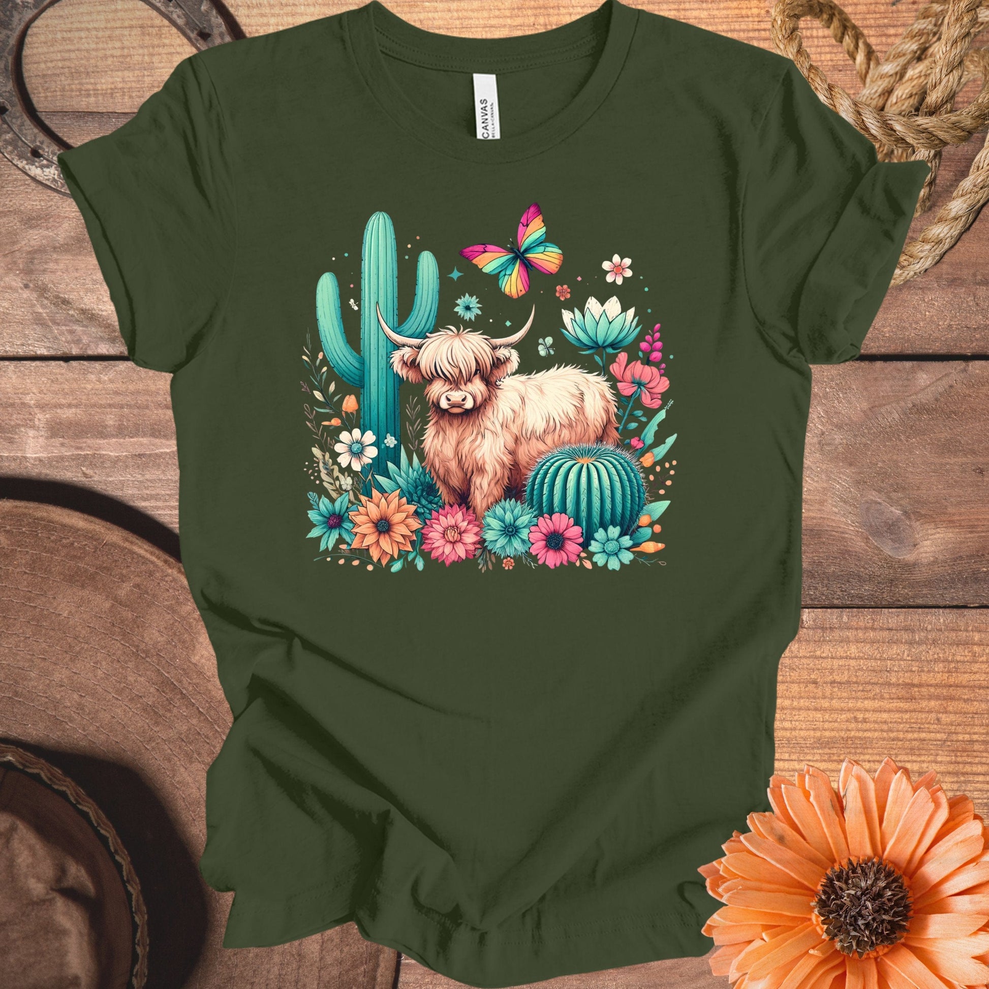 Colorful Highland Cow And Cactus Graphic T-Shirt product