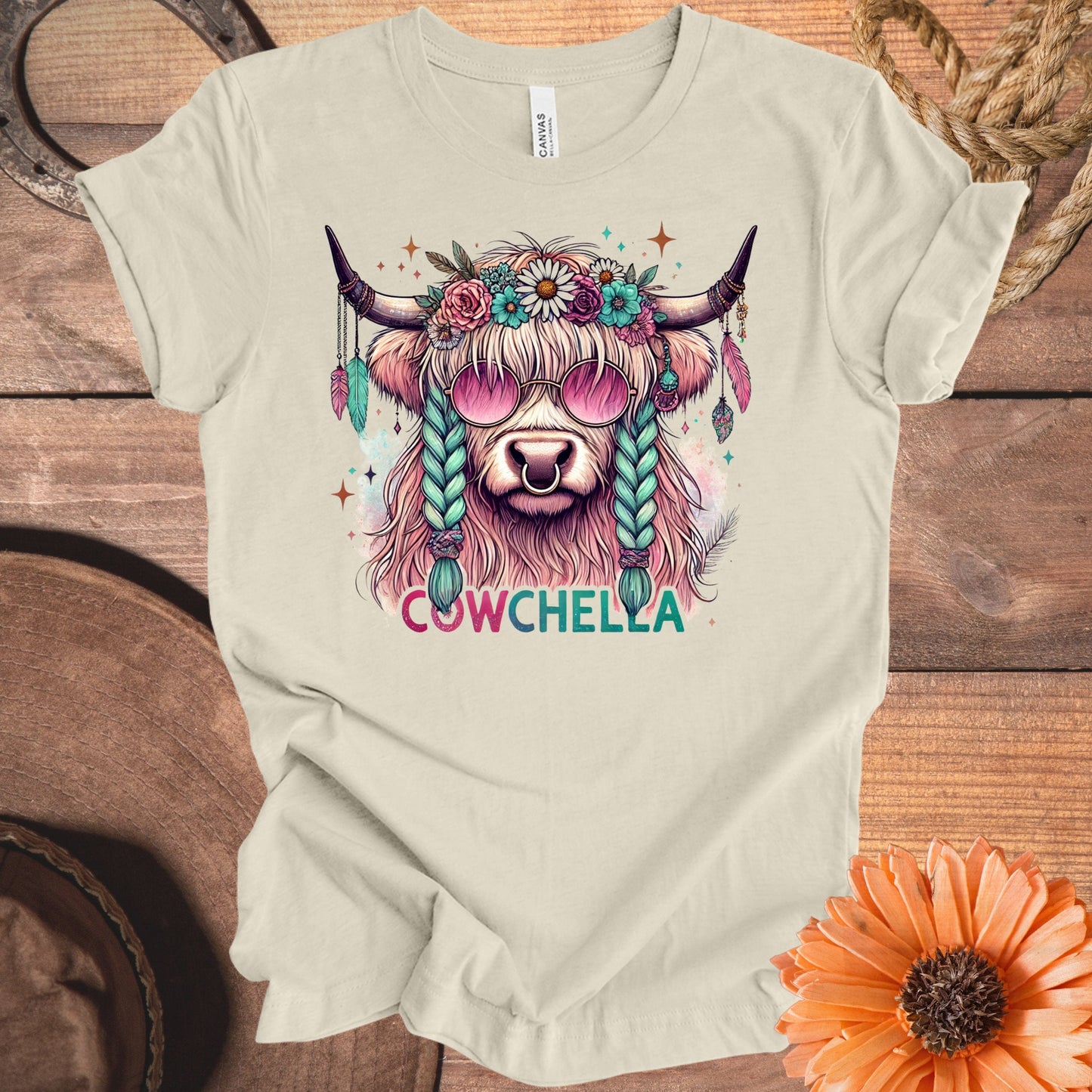 Trendy Cow Print With Floral Headband T-Shirt product