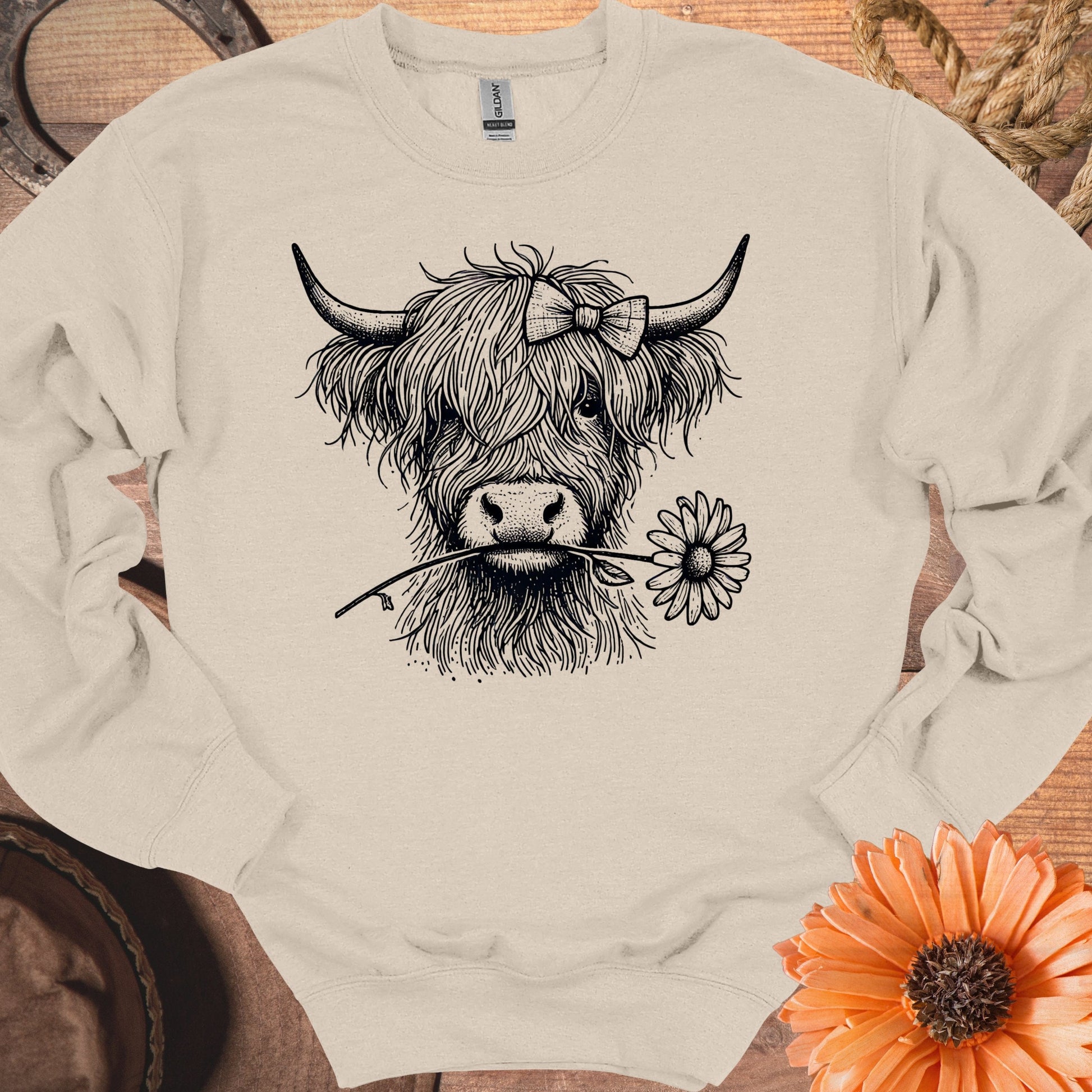 Adorable Highland Cow with Flower Sweatshirt product