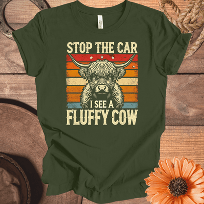 "Stop The Car I See A Fluffy Cow" Vintage Highland Cow T-Shirt