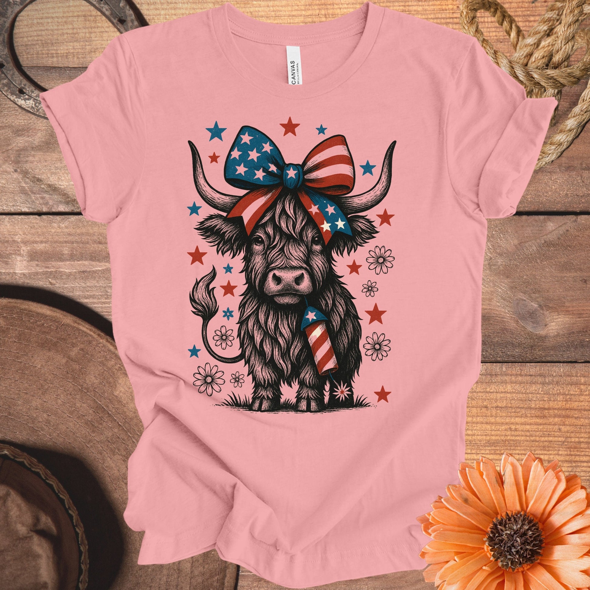 Adorable Patriotic Highland Cow Graphic T-Shirt product