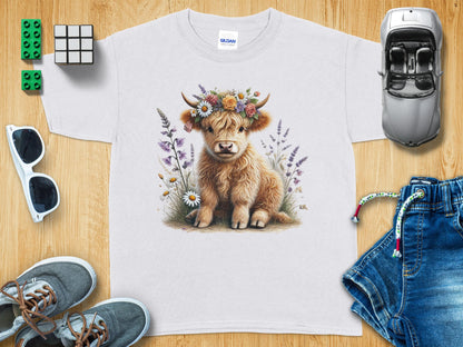 Cute Highland Cow with Flower Crown Youth T-Shirt product type