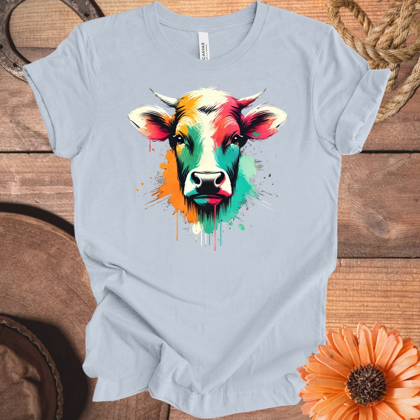 Colorful Artistic Cow Graphic Tee product type