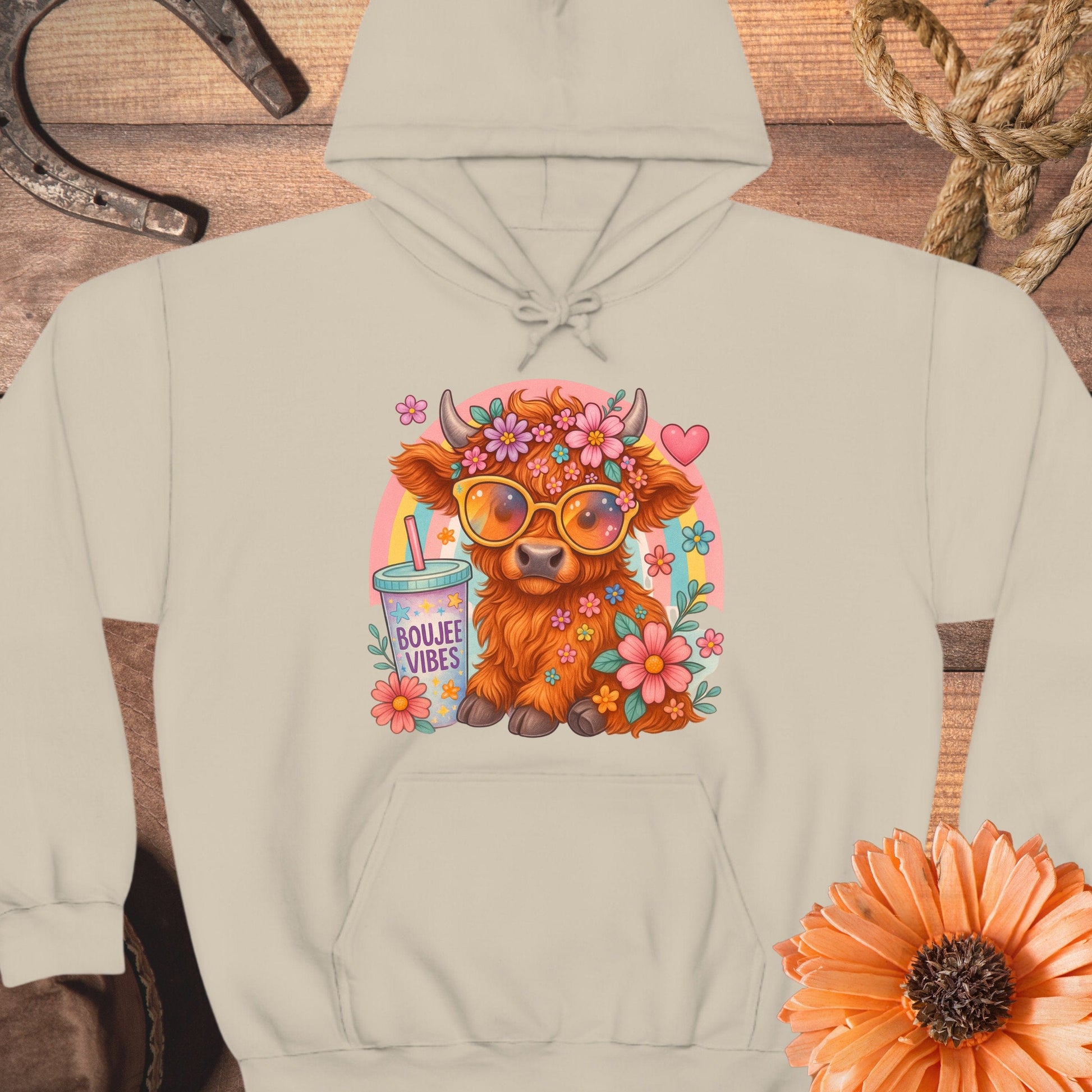 Boujee Vibes Floral Sunglasses Cow Cartoon Hoodie product