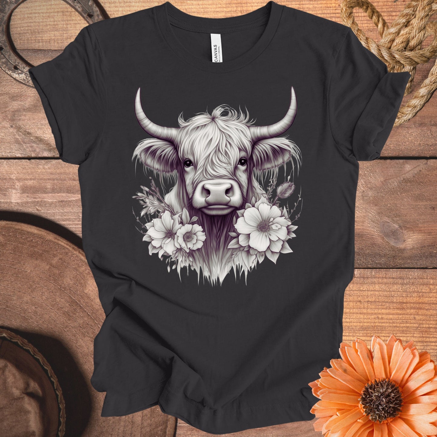 Vintage Highland Cow with Flowers Graphic Tee product type