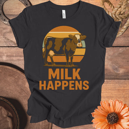 Milk Happens Retro Sunset Cow Graphic T-Shirt product