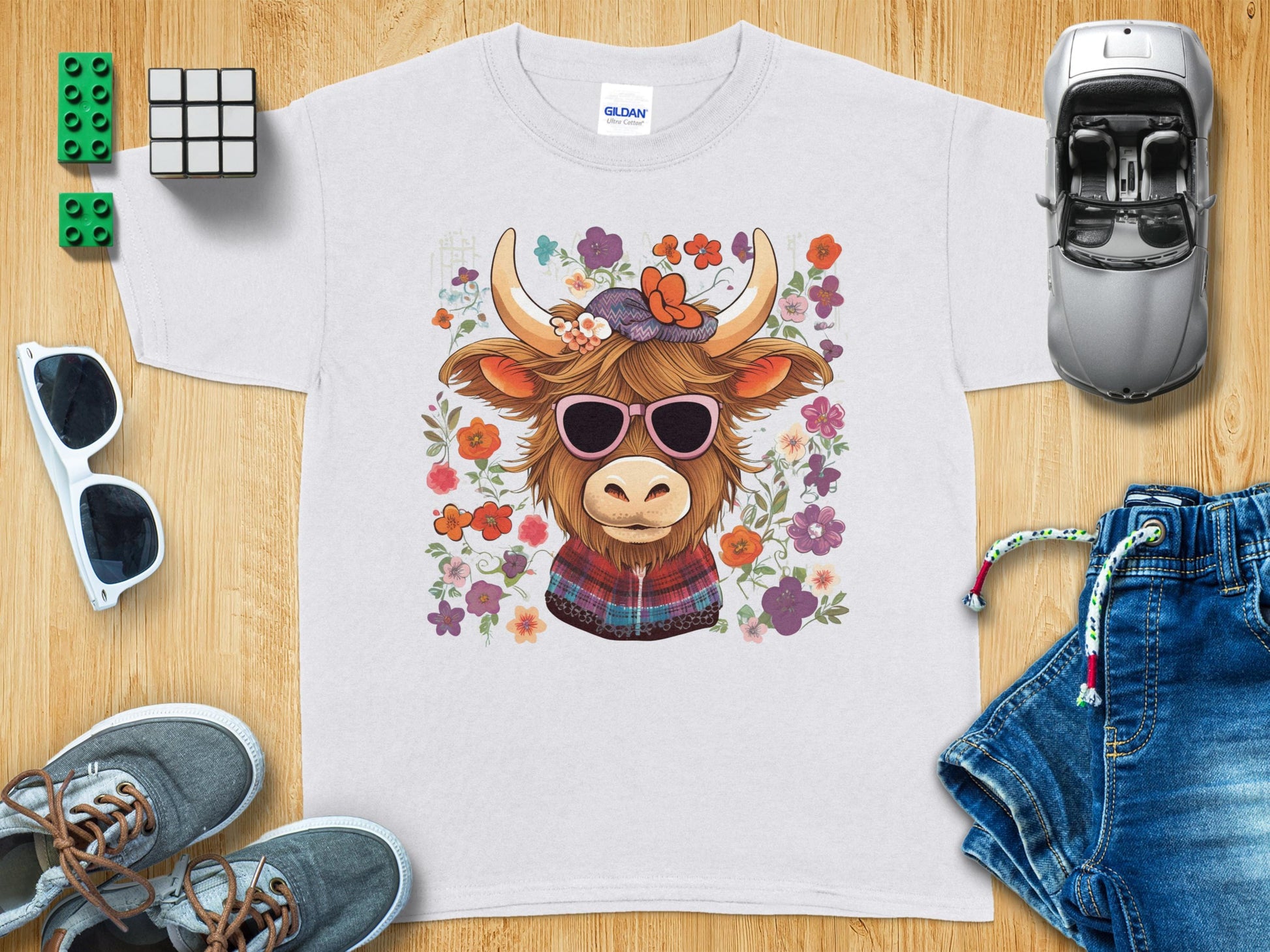 Cool Highland Cow Graphic Tee Floral Design product