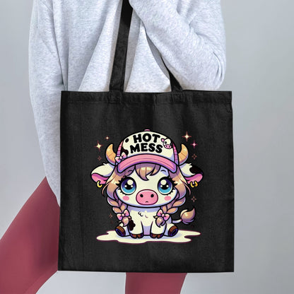 Cute Cartoon Cow Hot Mess Graphic on Tote Bag product