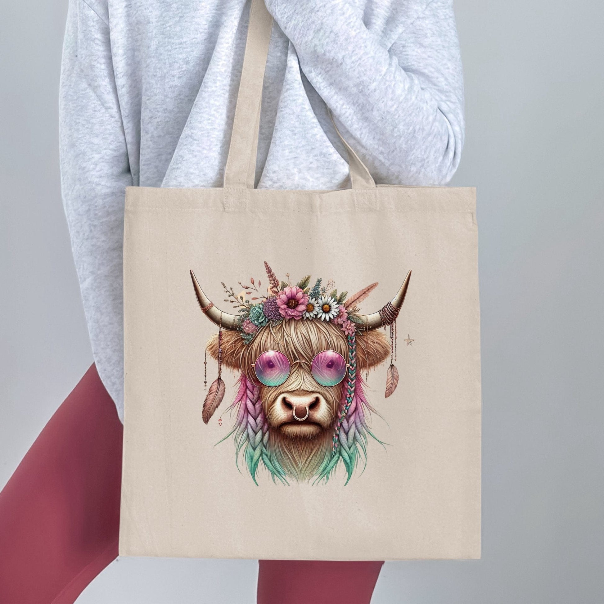 Colorful Highland Cow Design Tote Bag product type