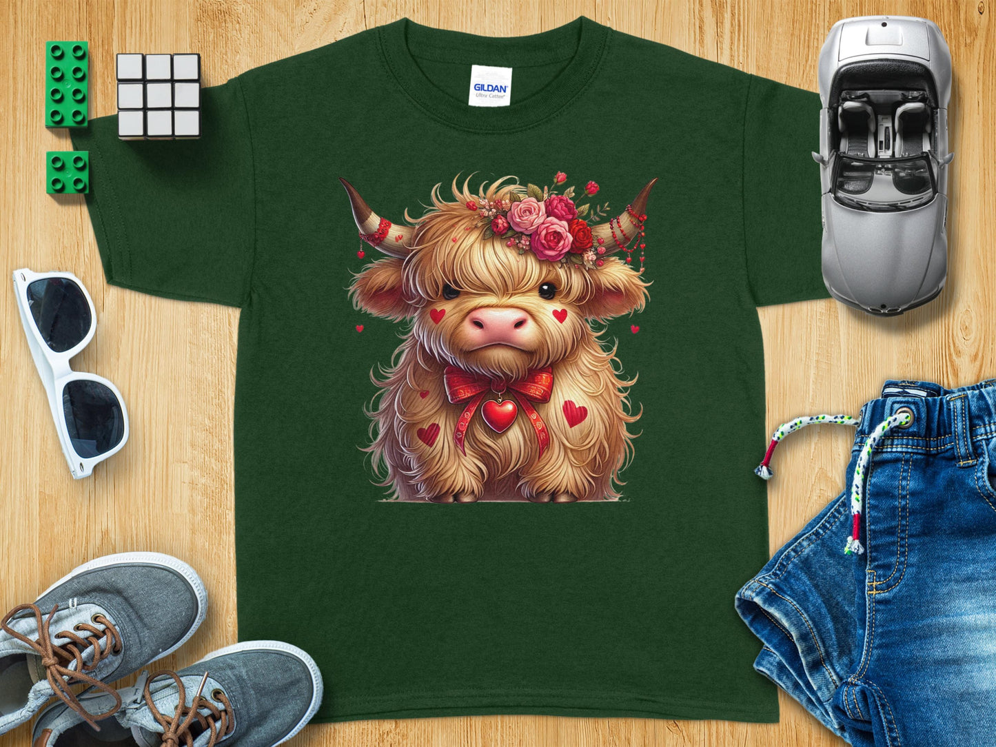 Cute Highland Cow with Floral Accents T-Shirt product type